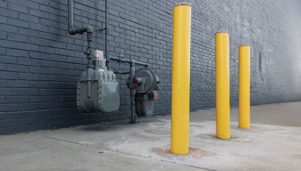 Bollards against the wall